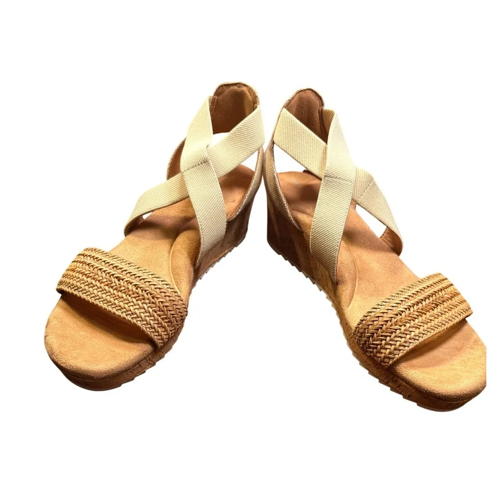 Easy Spirit Lorena8 Wedge Sandals Womens 10 Light Natural Good Woven Cork Boho - Picture 4 of 9